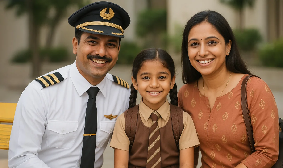 Happy Indian family in Gurugram after Orthokeratology (Ortho-K) treatment at Cure For Eyes – father, school-going daughter and mother with clear vision, no glasses